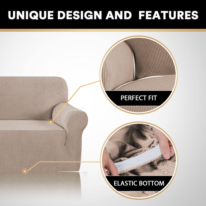 PrinceDeco Stretch Chair Cover Chair Slipcovers with Arms 1-Piece Chair Sofa Slipcovers or Living Room Non Slip Armchair Cover Furniture Protector Dogs Pet Friendly(Armchair,Sand) - Image 3